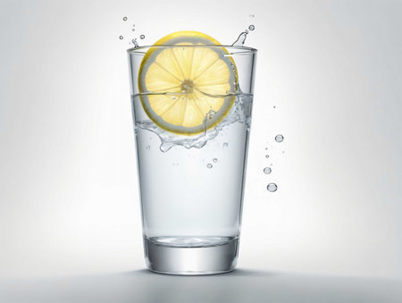 A Glass Of Water With A Slice Of Lemon In It. Generative AIの素材