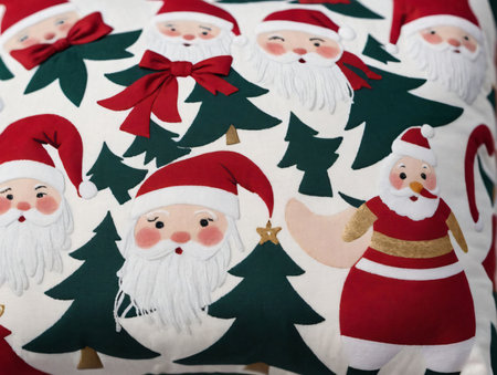 A Group Of Santa Clauss On A White Pillow. Generative AIの素材