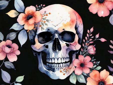 A Skull With Flowers On It. Generative AIの素材