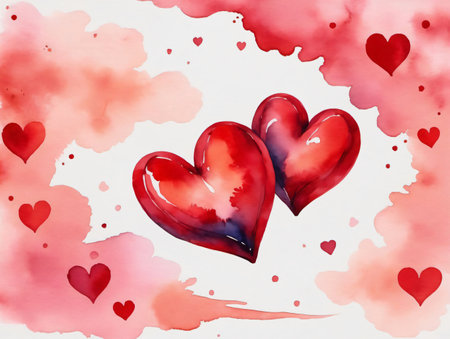 Two Red Hearts On A White Background. Generative AIの素材