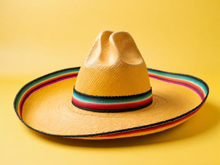 A Straw Hat On A Yellow Background. Generative AIの素材
