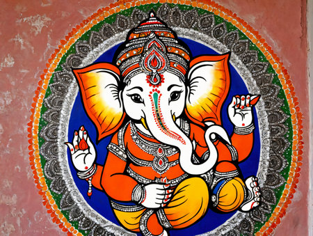 A Painting Of An Elephant On A Wall. Generative AIの素材