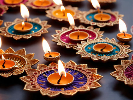 Diya Diya With Colorful Candles. Generative AIの素材