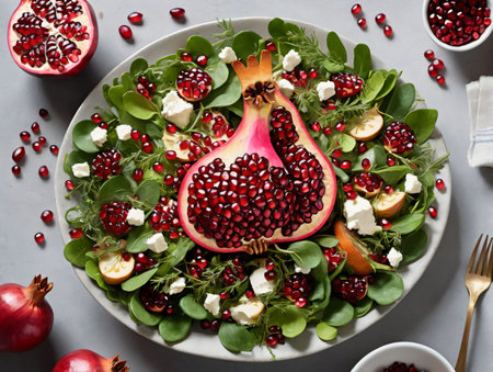 A Plate Of Pome And Spinles With A Fork. Generative AIの素材