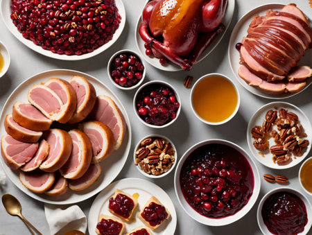 A Table With Many Different Types Of Food. Generative AIの素材