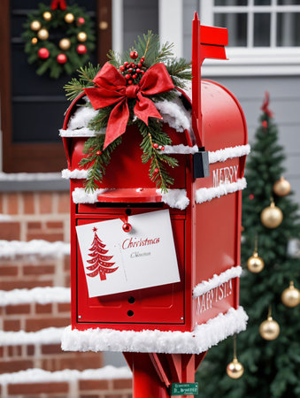 Photo Of Christmas Festive Mailbox With Cards. Generative AIの素材