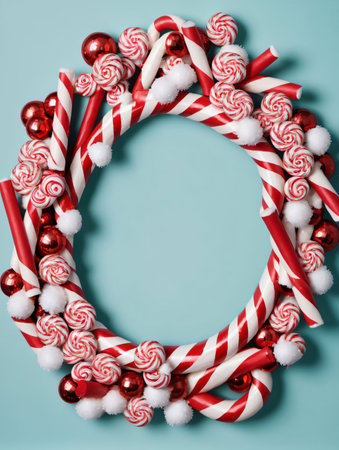 Photo Of Christmas Wreath Made Of Candy Canes. Generative AIの素材