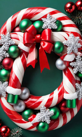 Photo Of Christmas Wreath Made Of Candy Canes. Generative AIの素材