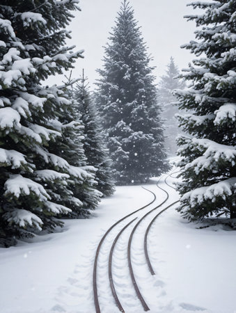 Photo Of Christmas Sleigh Tracks In The Snow. Generative AIの素材