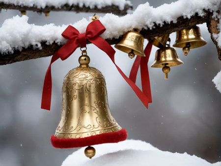 A Bell With A Red Ribbon. Generative AIの素材
