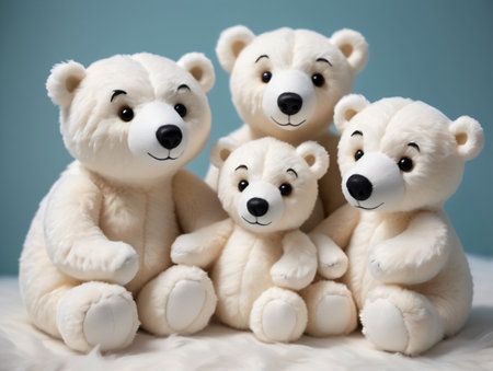 A Group Of White Teddy Bears Sitting On A White Blanket. Generative AIの素材