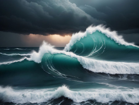 A Large Wave In The Ocean. Generative AIの素材