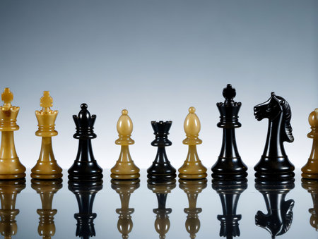 Chess Pieces On A Reflective Surface. Generative AIの素材