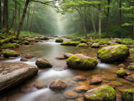 A Stream In The Woods. Generative AIの素材