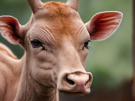 A Close Up Of A Cow With A Blury Background. Generative AIの素材