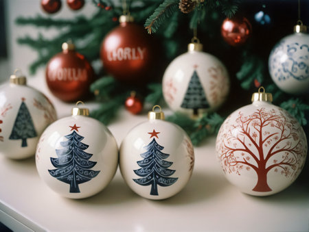 Christmas Ornaments On A Table. Generative AIの素材