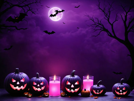 Halloween Background With Pumpkins And Candles. Generative AIの素材