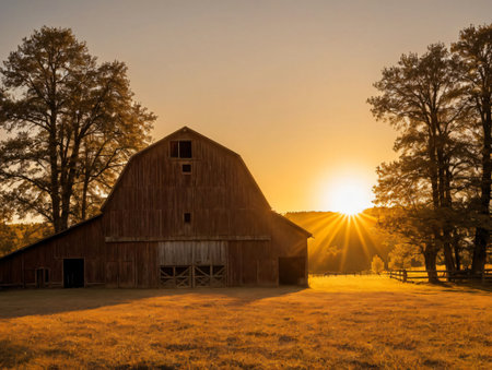 A Barn At Sunset. Generative AIの素材