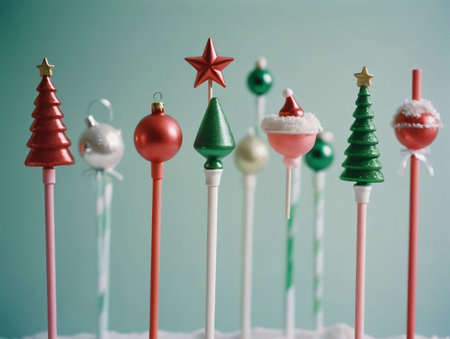 A Group Of Christmas Cake Pops With Candy And Candy. Generative AIの素材