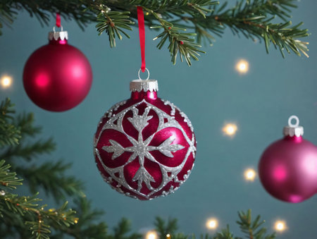 Christmas Tree With Red And White Ornaments. Generative AIの素材