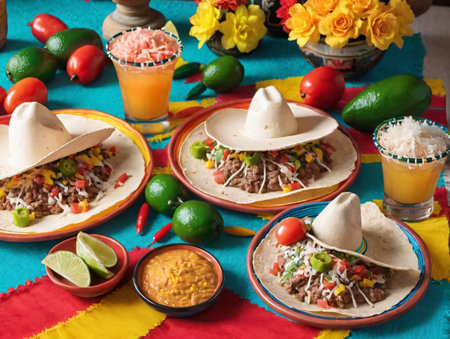 A Table With Plates Of Taco Taco Taco Taco Taco Taco Taco Taco Taco Taco Taco Taco Ta Ta Ta. Generative AIの素材