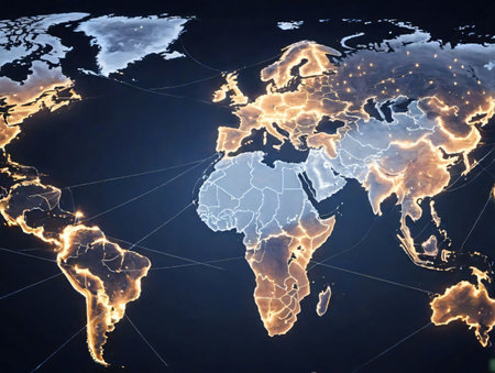 A World Map With Glowing Lights. Generative AIの素材