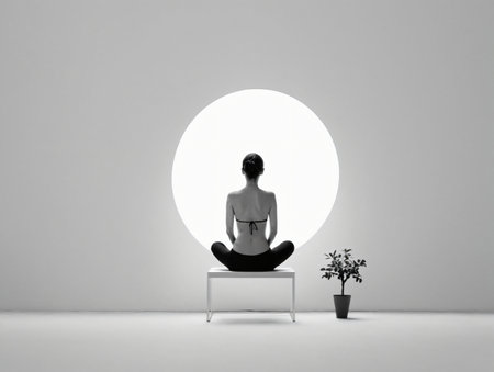 A Woman Sitting In A Chair With A Plant. Generative AIの素材