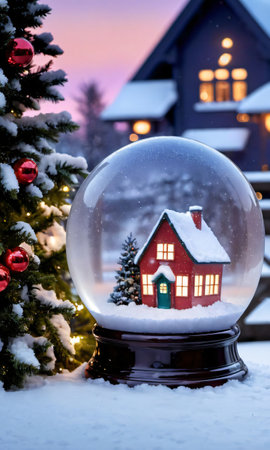A Snow Globe With A House Inside. Generative AIの素材