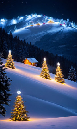 A Snowy Mountain Scene. Generative AIの素材