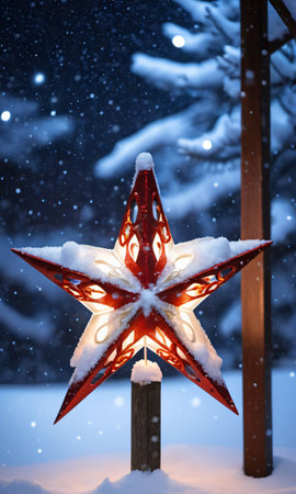 A Lighted Star In The Snow. Generative AIの素材