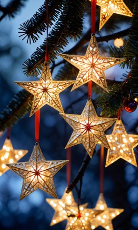Christmas Tree Decorations With Lights. Generative AIの素材