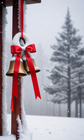 A Bell With A Red Bow Hanging From It. Generative AIの素材