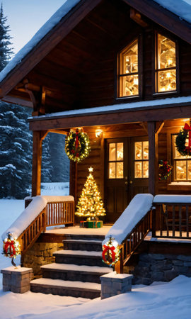 A House With A Christmas Tree. Generative AIの素材