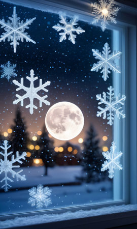Snowfloore Window View Of The Full Moon. Generative AIの素材