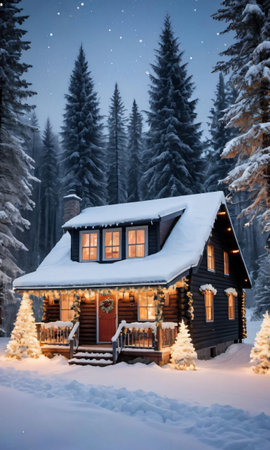 A Cabin In The Snow. Generative AIの素材