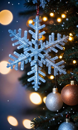 A Christmas Tree With A Snowflake On It. Generative AIの素材