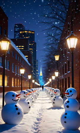 Snowmans In The Street. Generative AIの素材