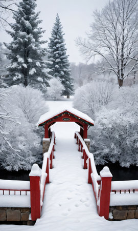 A Bridge In The Snow. Generative AIの素材
