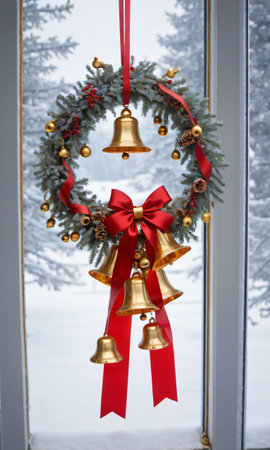 A Wreath Hanging On A Window Sie. Generative AIの素材