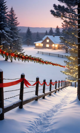 A Fence With A Red Ribbon On It. Generative AIの素材
