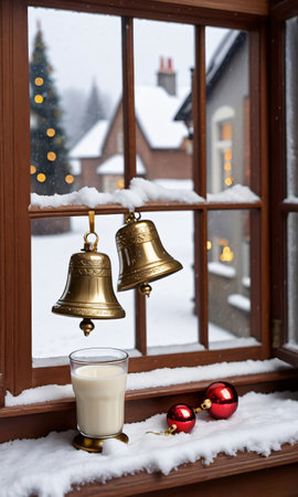 A Candle And A Bell On A Window Sie. Generative AIの素材