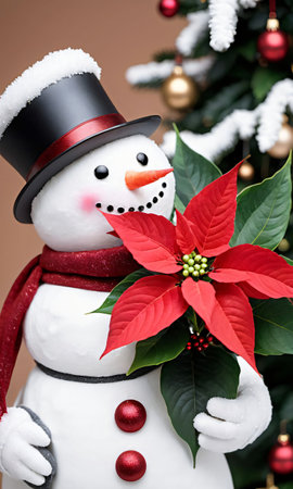 A Snowman With A Red Scarf. Generative AIの素材