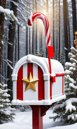 A Red And White Mailbox With A Star On It. Generative AIの素材