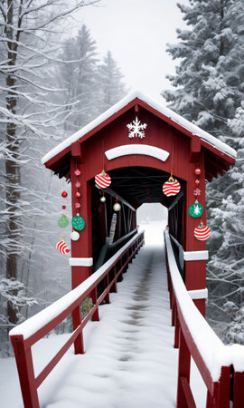 A Red Covered Bridge. Generative AIの素材