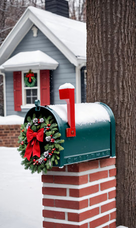 A Mailbox With A Wreath On It. Generative AIの素材