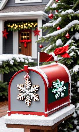 A Mailbox With A Christmas Tree In The Background. Generative AIの素材