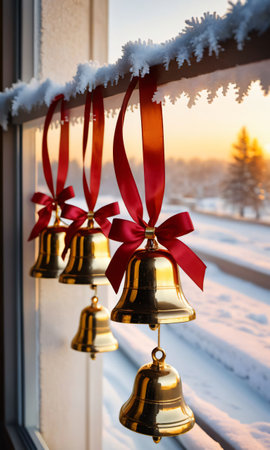Bells Hanging From A Window. Generative AIの素材