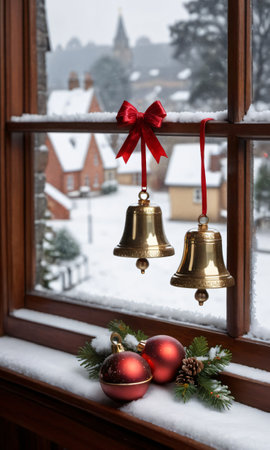 A Window With A Christmas Decoration On It. Generative AIの素材