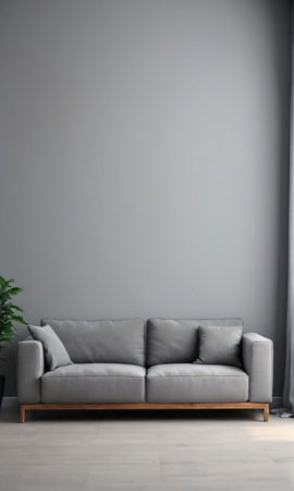Contemporary Minimalist Empty Interior With A Gray Blank Wall And Sofa. Generative AIの素材