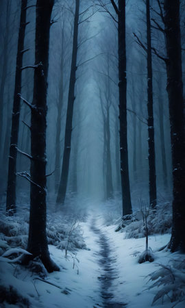 Mystical Dark Winter Forest. Generative AIの素材